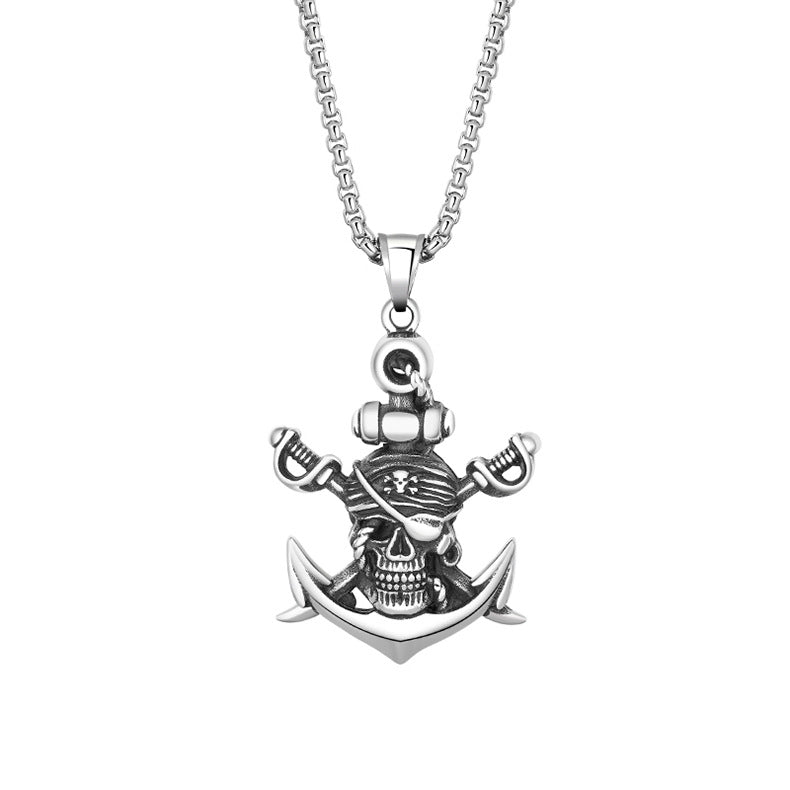 Stainless Steel Necklace - Statement Skull Pirate Flag