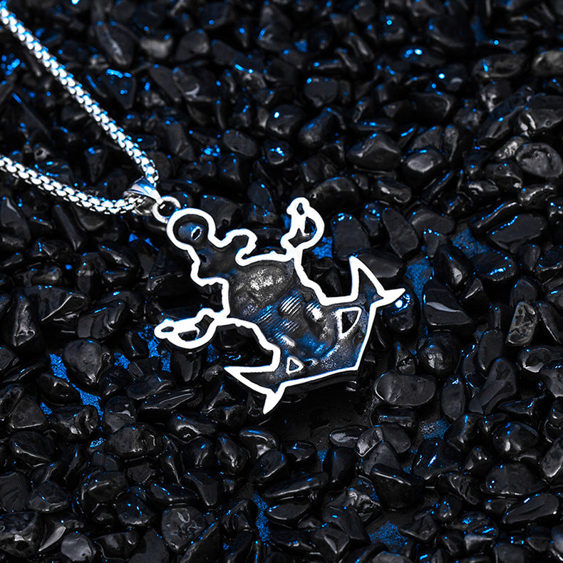 Stainless Steel Necklace - Statement Skull Pirate Flag