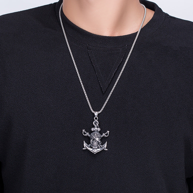 Stainless Steel Necklace - Statement Skull Pirate Flag