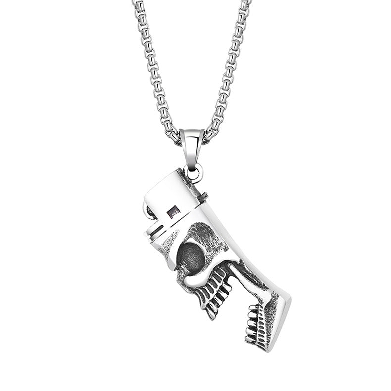 Steel Necklace – Statement Skull Pendant