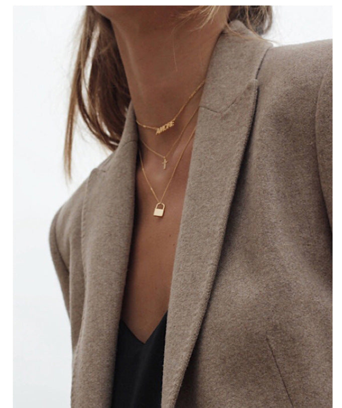 Stylish Lock Pendant Alloy Necklace - Cross-Border Clavicle Chain for Women