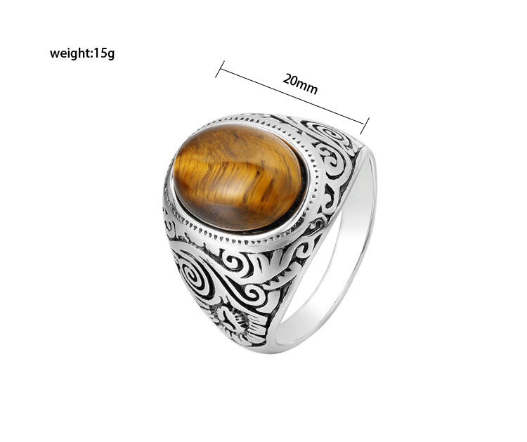 Planderful Vintage Pattern Gemstone Ring Titanium Steel Unisex For Men And Women Statement Jewelry