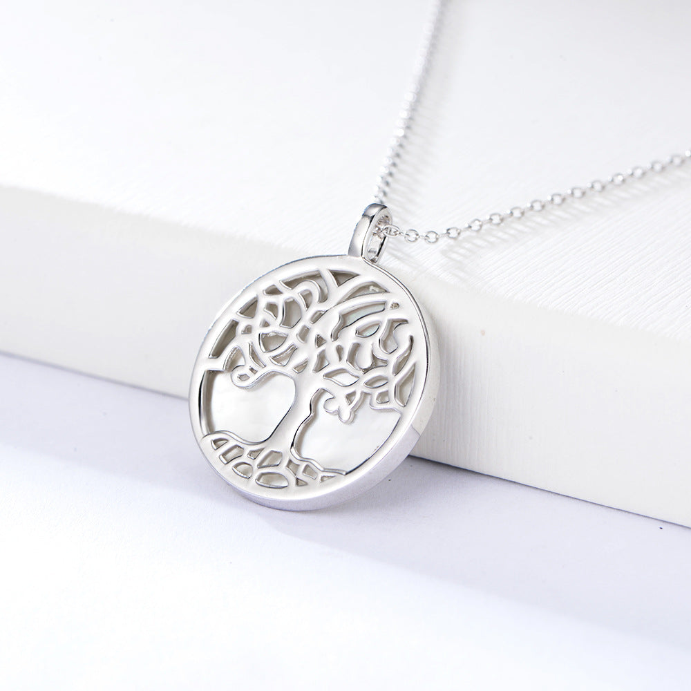 S925 Sterling Silver Tree Of Life Pendant Necklace Natural Shell
