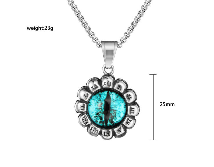 Roman Numeral Devil's Eye Skull Titanium Steel Pendant Necklace