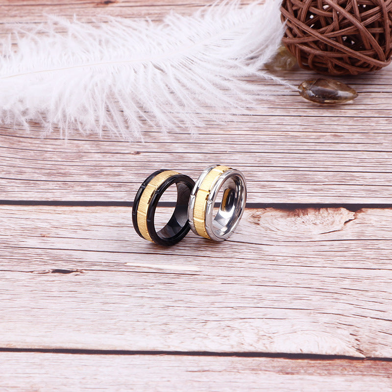 Stylish Two-Tone Black and Gold Titanium Steel Rings for Men and Women - Personalized Brushed Finish, Factory Direct Sales