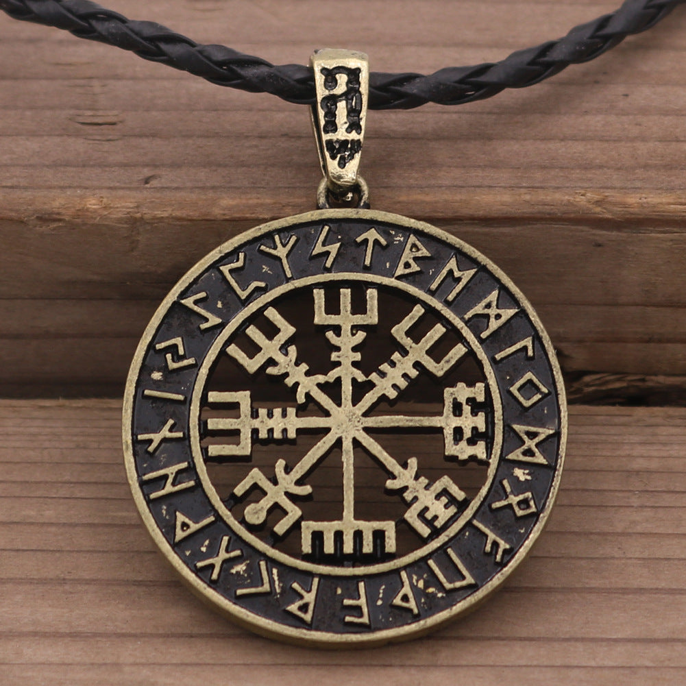 Viking Pirate Compass Necklace with Snowflake Rune Pendant - Men's European and American Style Accessory
