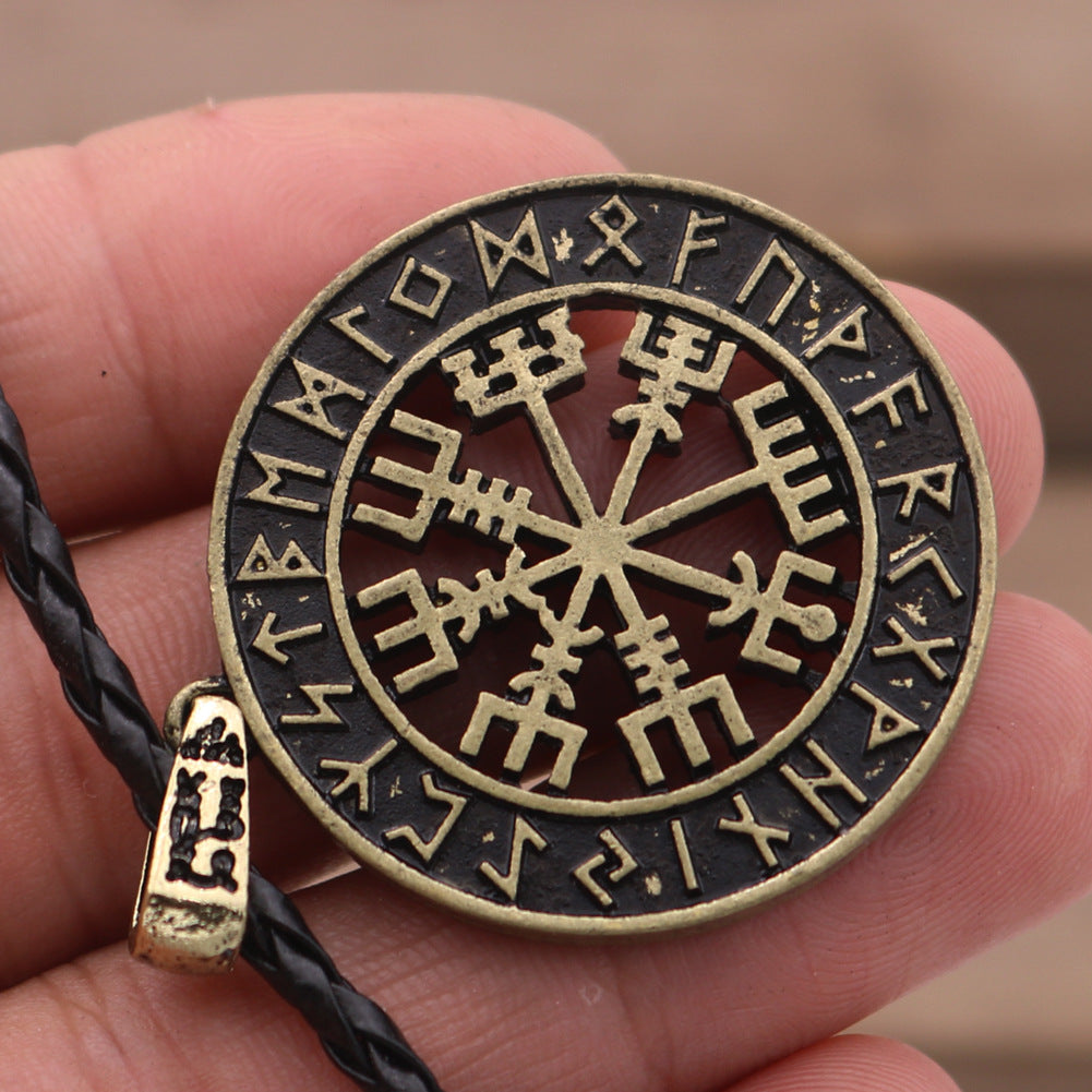Viking Pirate Compass Necklace with Snowflake Rune Pendant - Men's European and American Style Accessory