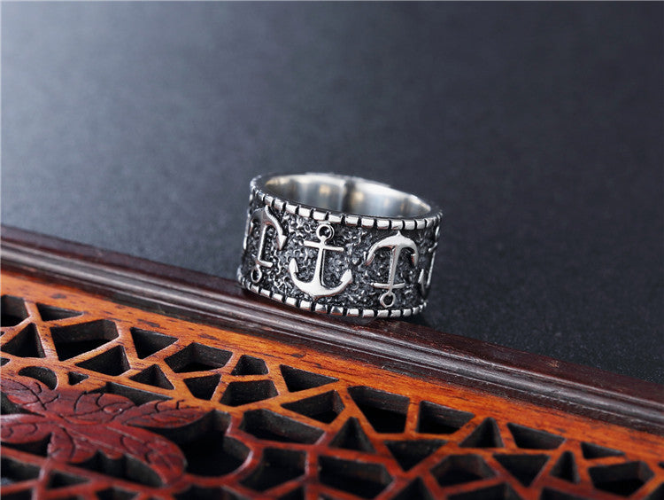 Planderful Personalized Retro Ultra Wide Anchor Titanium Steel Ring For Men Unisex Bold Statement