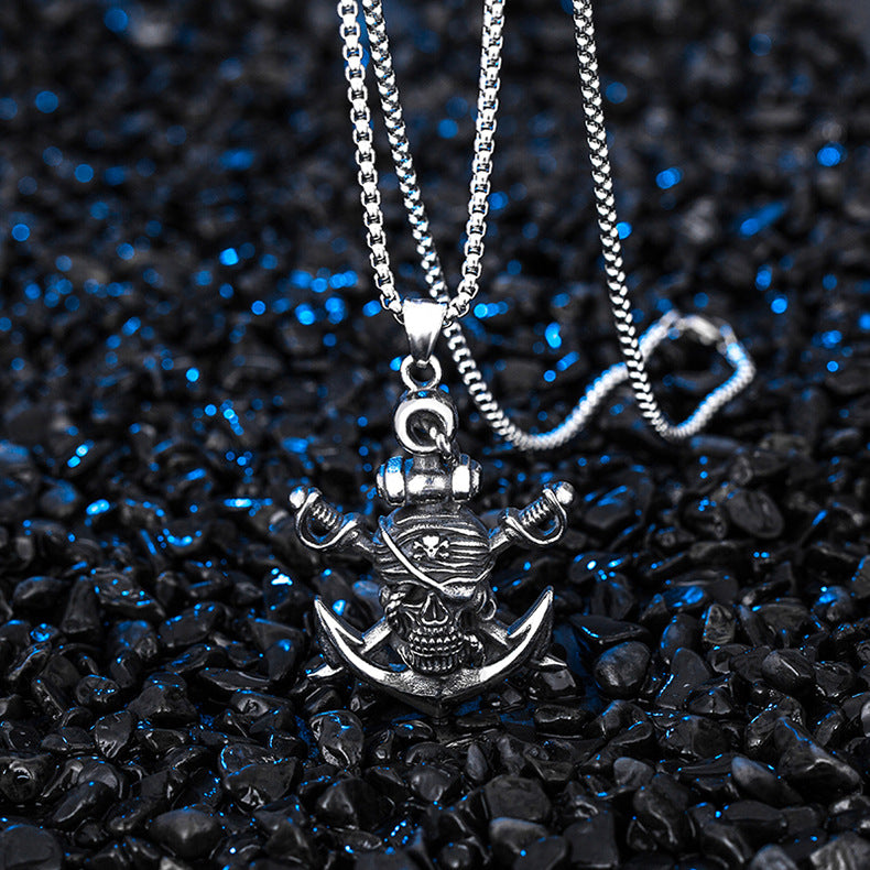 Stainless Steel Necklace - Statement Skull Pirate Flag