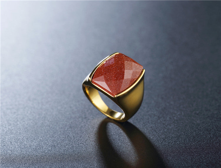 Planderful Gold Plated Ring Titanium Steel With Sand Stone Unisex Protection Statement Jewelry For European American Fans