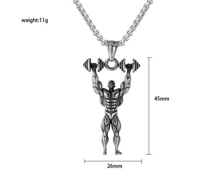 Titanium Steel Gym Barbell Pendant Necklace for Unisex Men and Women by Planderful Everyday Genie