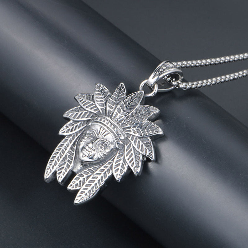 Trendy Titanium Steel Tribal Portrait Pendant Necklace for Men