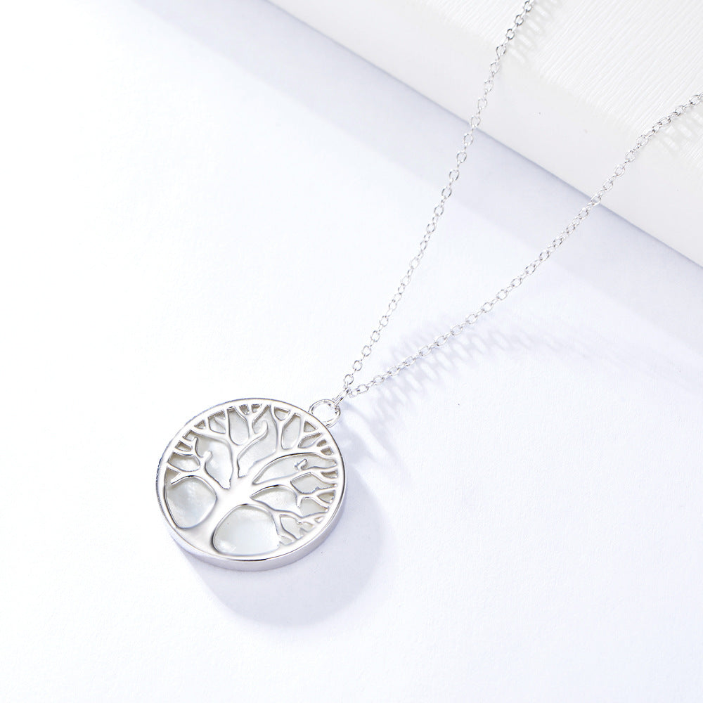 Hot-Selling S925 Silver Natural White Shell Tree Of Life Necklace, Women Pendant