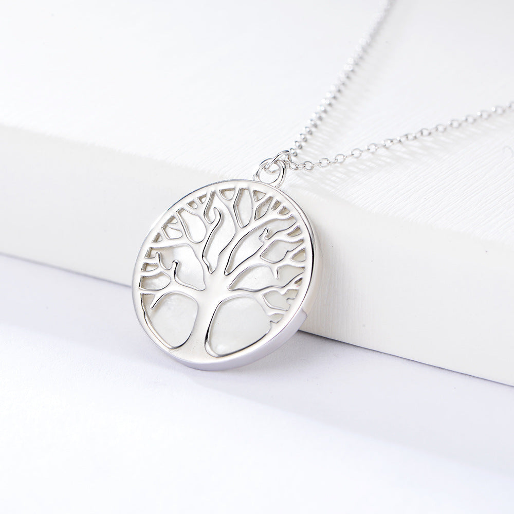 Hot-Selling S925 Silver Natural White Shell Tree Of Life Necklace, Women Pendant