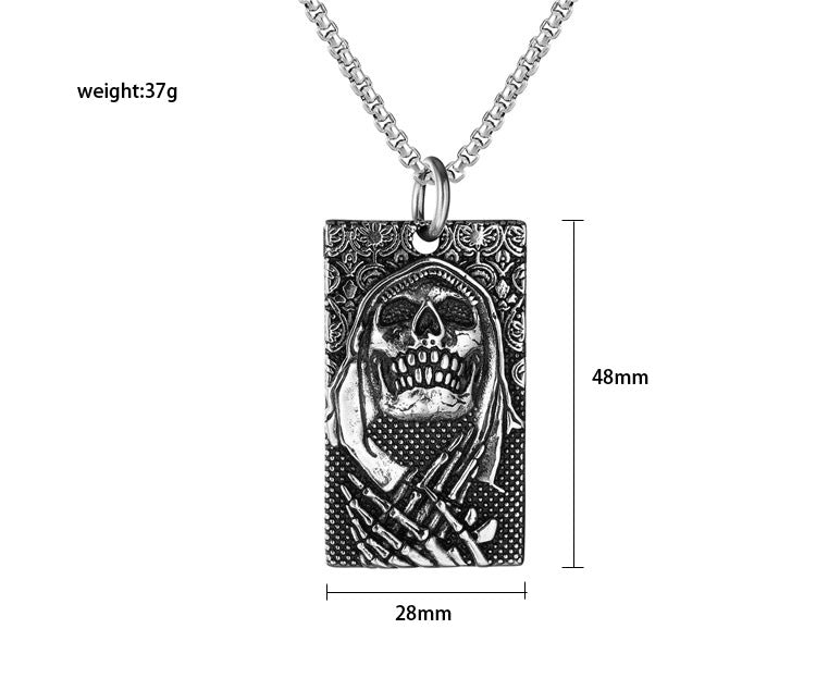 Punk Skull Tag Titanium Steel Pendant Necklace