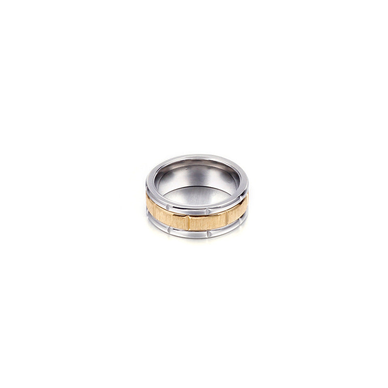 Stylish Two-Tone Black and Gold Titanium Steel Rings for Men and Women - Personalized Brushed Finish, Factory Direct Sales