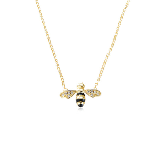 S925 Sterling Silver Hand-Painted Oil Drop Inlaid Zircon Bee Necklace