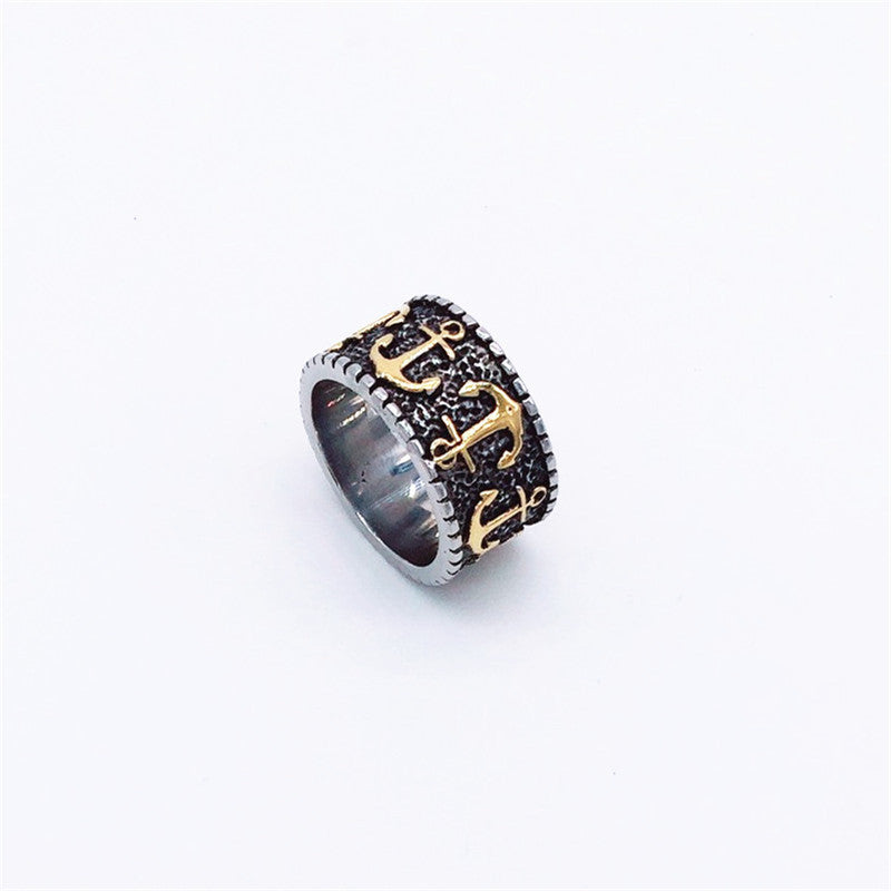 Planderful Personalized Retro Ultra Wide Anchor Titanium Steel Ring For Men Unisex Bold Statement