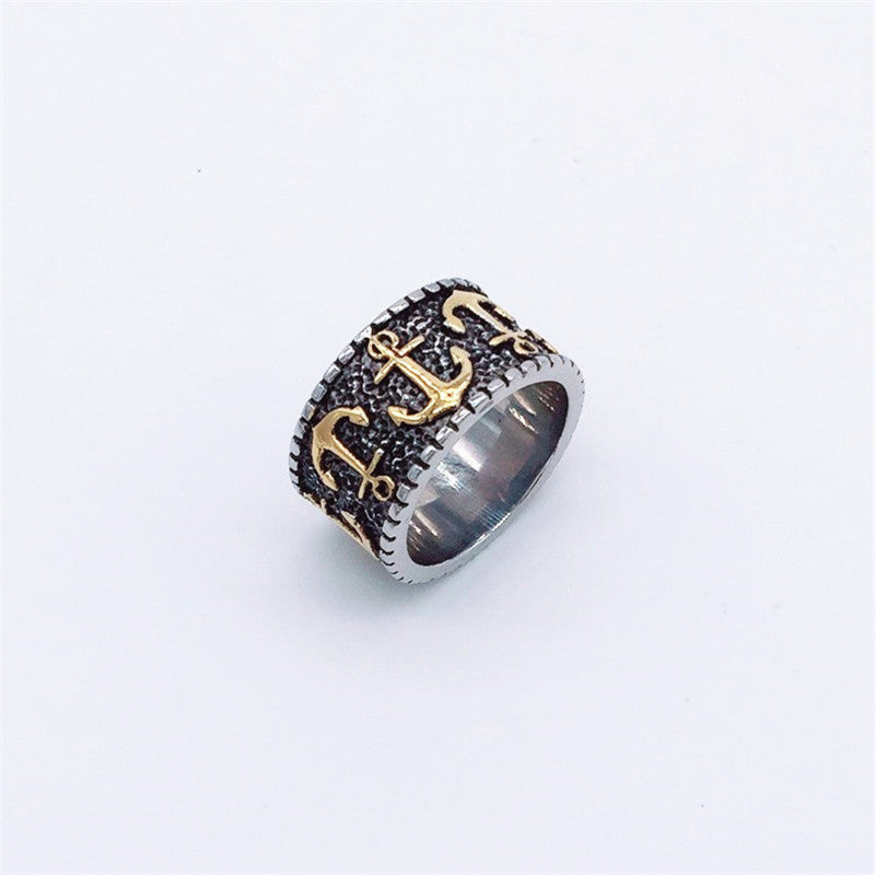 Planderful Personalized Retro Ultra Wide Anchor Titanium Steel Ring For Men Unisex Bold Statement