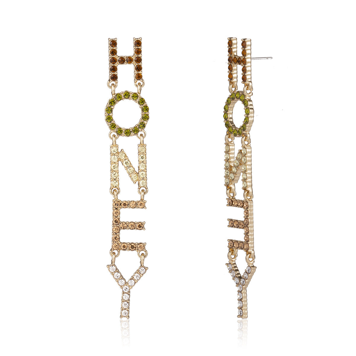 Elegant Vienna Verve Earrings with Micro-inlayed Honey Letters