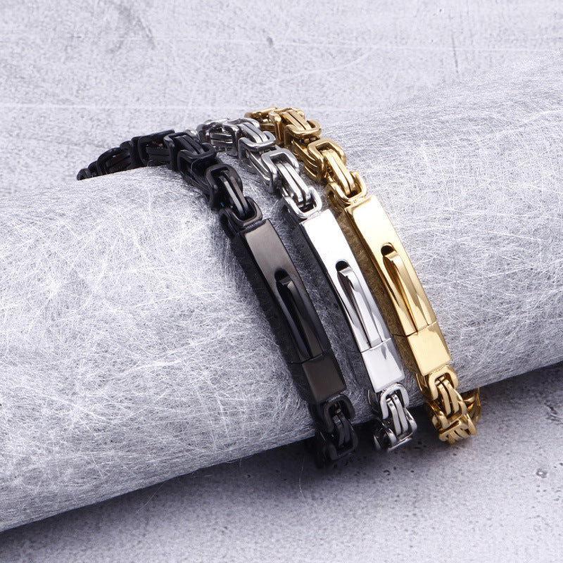 Stainless Steel Byzantine Men's Bracelet with Titanium Steel Finish - Planderful Everyday Genie Collection