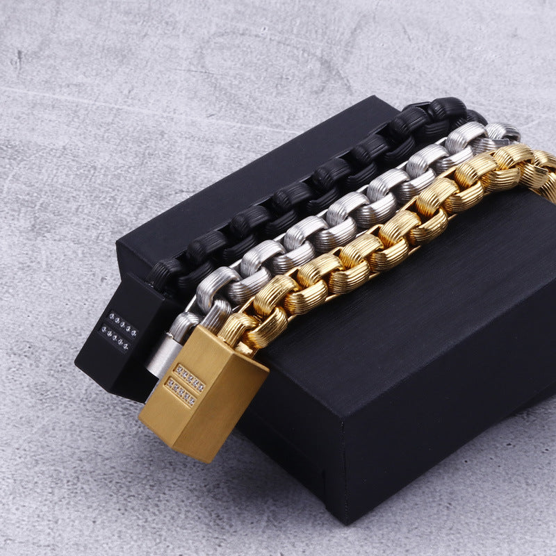 Men's Titanium Steel Bracelet with Square Pearl Chain - Simple Stainless Steel Jewelry for Everyday Wear