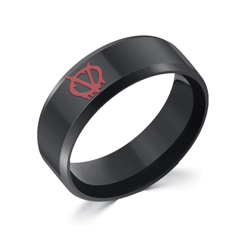 V-Shaped Vendetta Movie Peripherals Red Black Trendy Ring for Men