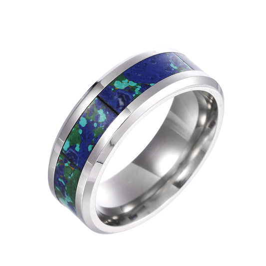 Titanium Steel Men's Ring with Turquoise and Australian Gemstones - Customizable Wholesale Collection