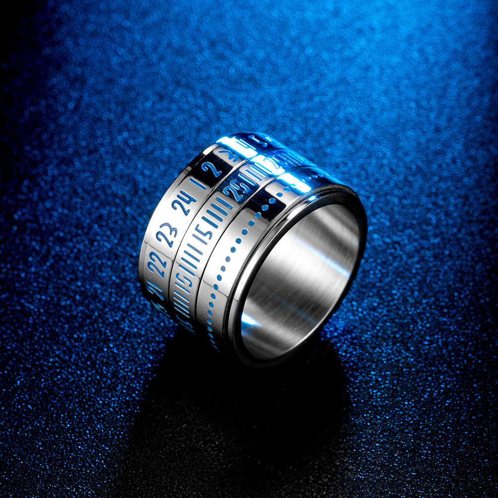Planderful Luminous Stainless Steel Ring With Arabic Numerals Time Display For Unisex Fashion