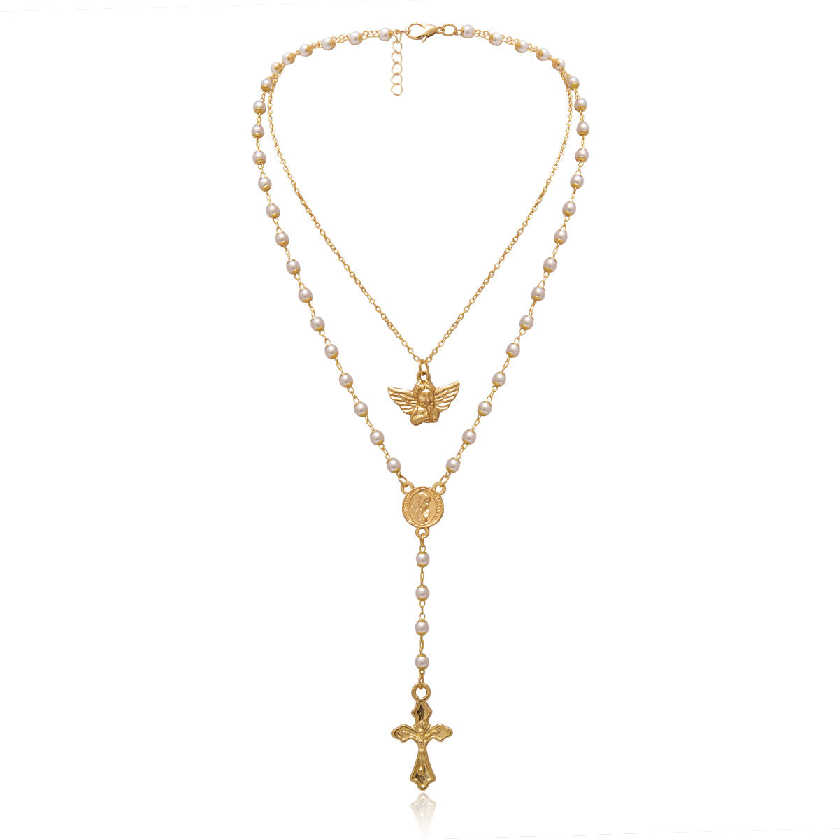 Cherub Pearl Y-Shaped Layered Necklace