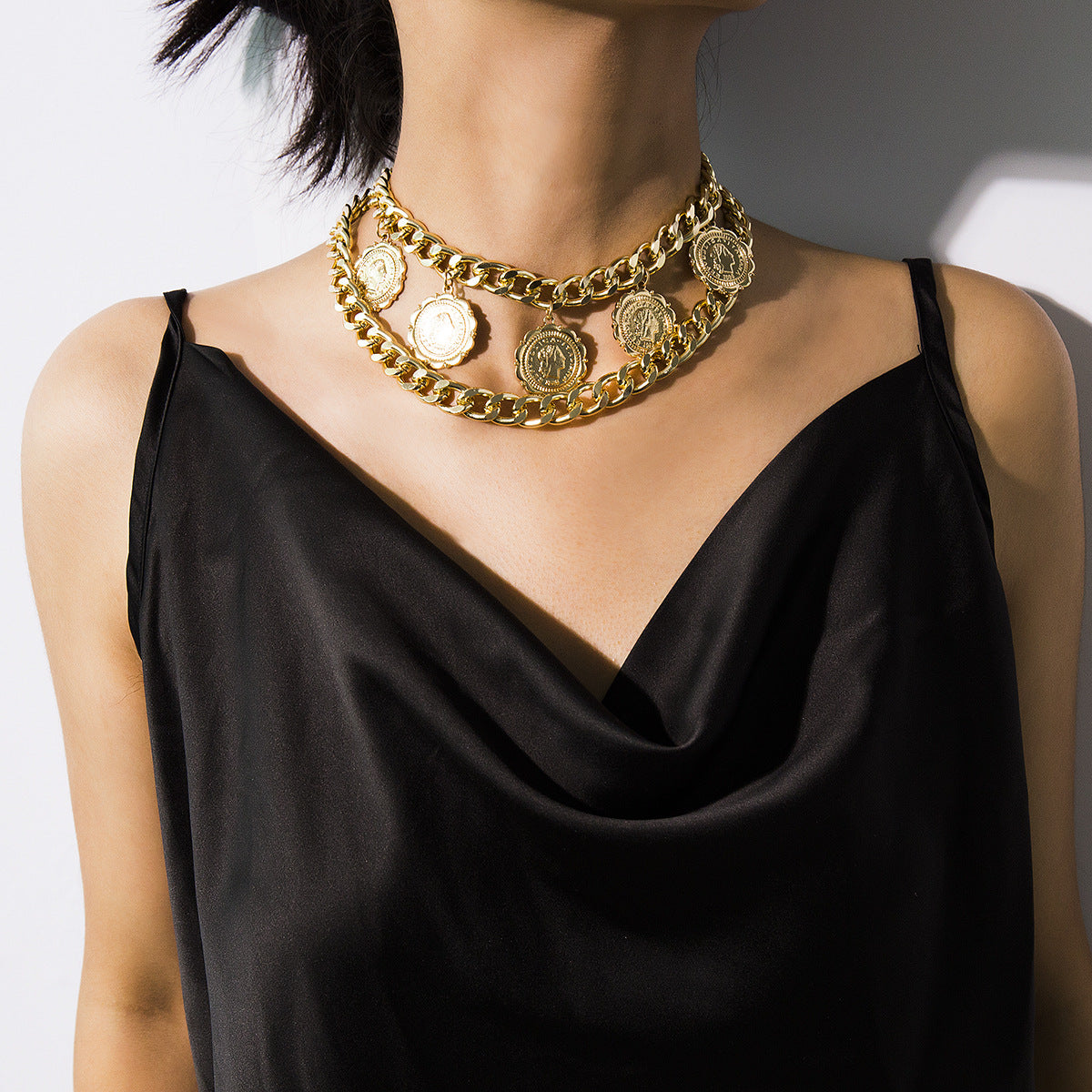 Planderful Vienna Verve U Shaped Necklace For Women Bold Punk Retro Geometric Statement Jewelry With Multi Layer Relief
