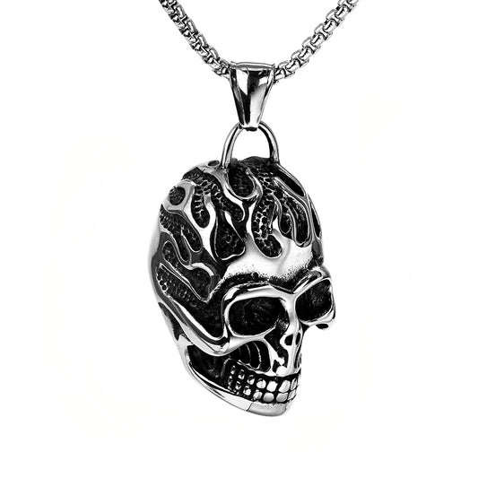 316 Stainless Steel Men's Jewelry Wholesale Flame Skull Pendant