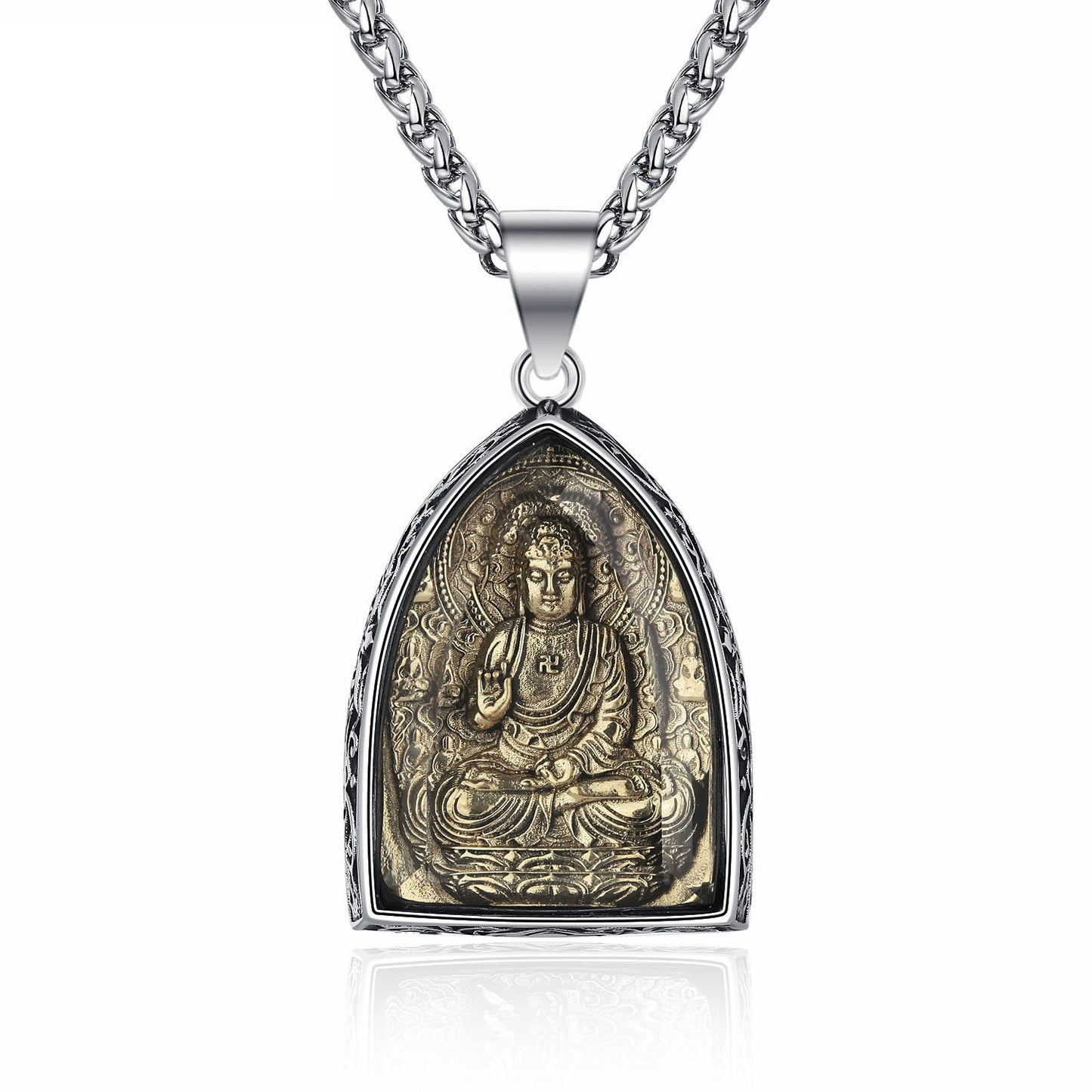 Steel Necklace – Elegant Chinese Buddha Amulet Pendant With Eight Guardian Deities