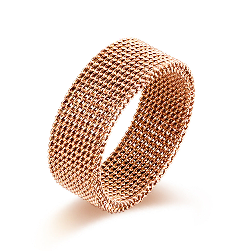 Steel Ring - Elegant Plaid Mesh Design Details