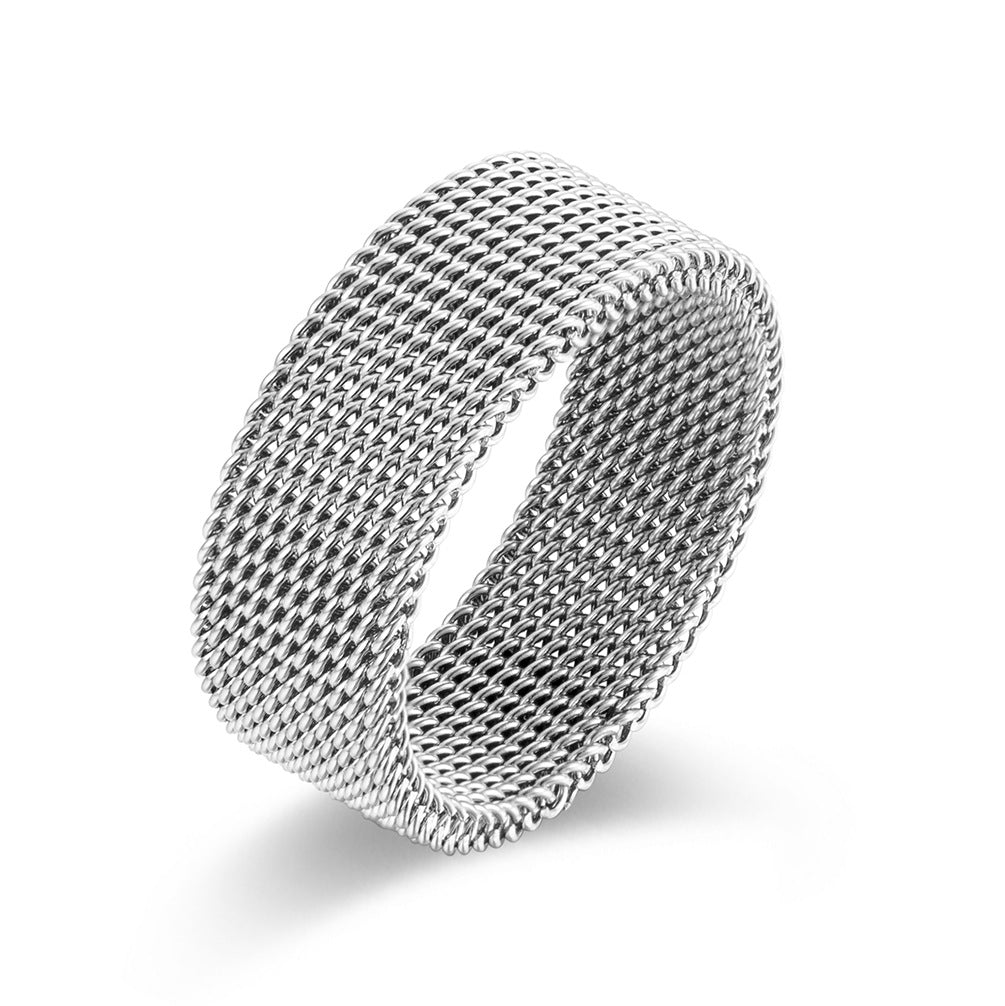 Steel Ring - Elegant Plaid Mesh Design Details