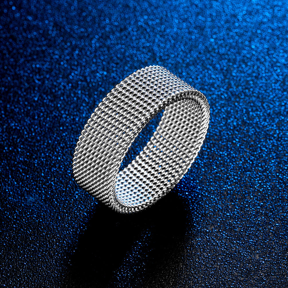 Steel Ring - Elegant Plaid Mesh Design Details