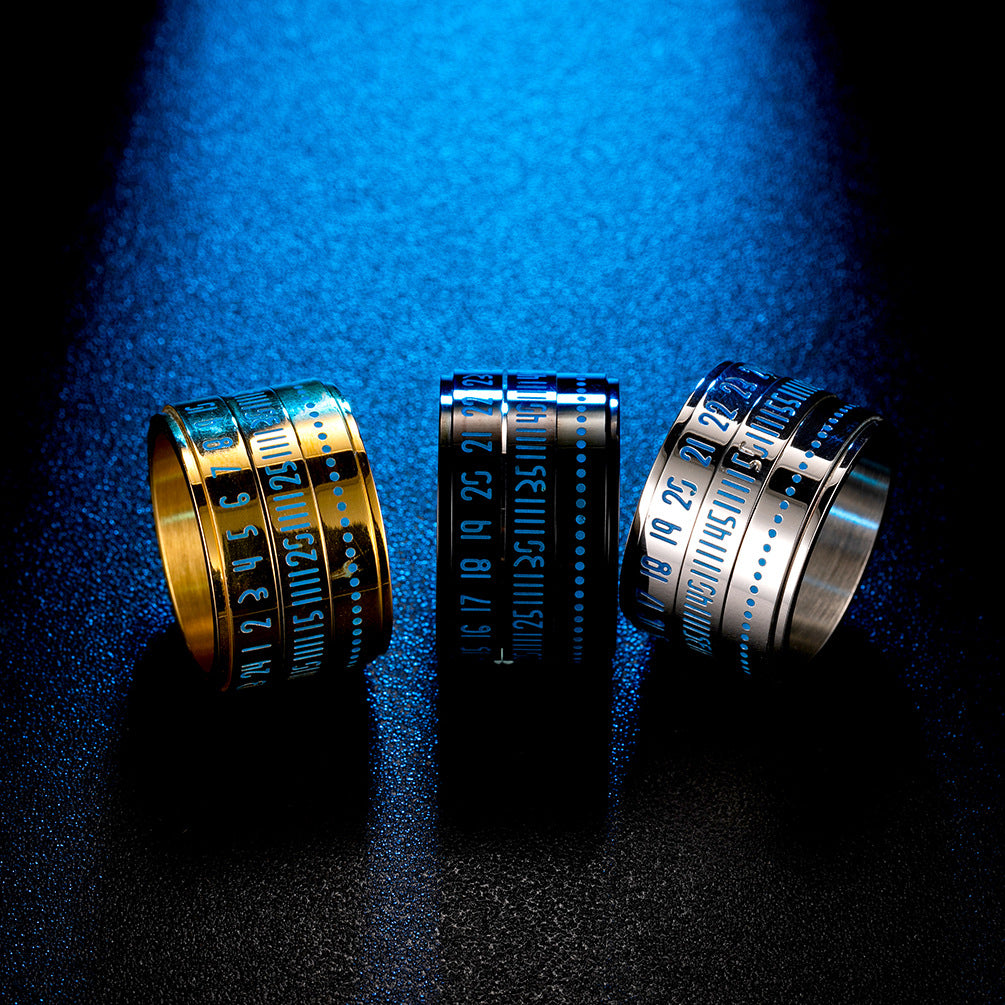 Planderful Luminous Stainless Steel Ring With Arabic Numerals Time Display For Unisex Fashion