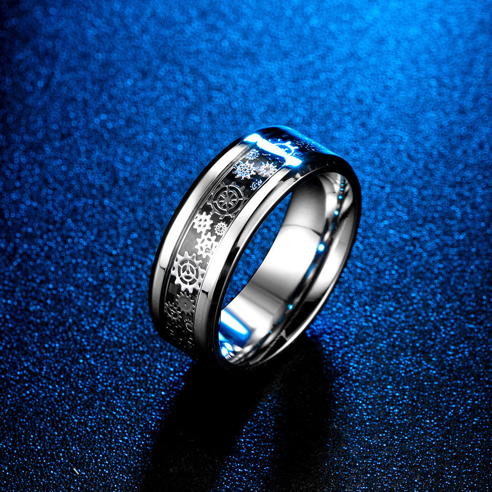 Planderful Stainless Steel Carbon Fiber Inlay Gear Ring For Men Domineering Bold Statement