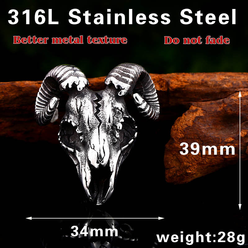 Stainless Steel Sheep Skull Men's Pendant – Animal Titanium Steel Pendant Necklace