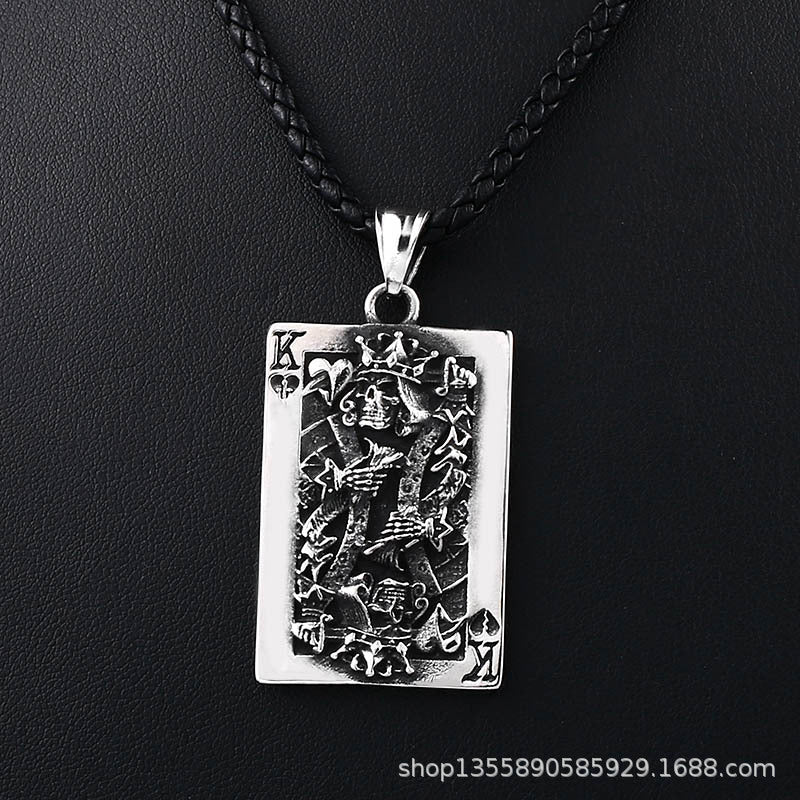 Retro Stainless Steel Spade K Poker Pendant for Men - European and American Style Personality Jewelry