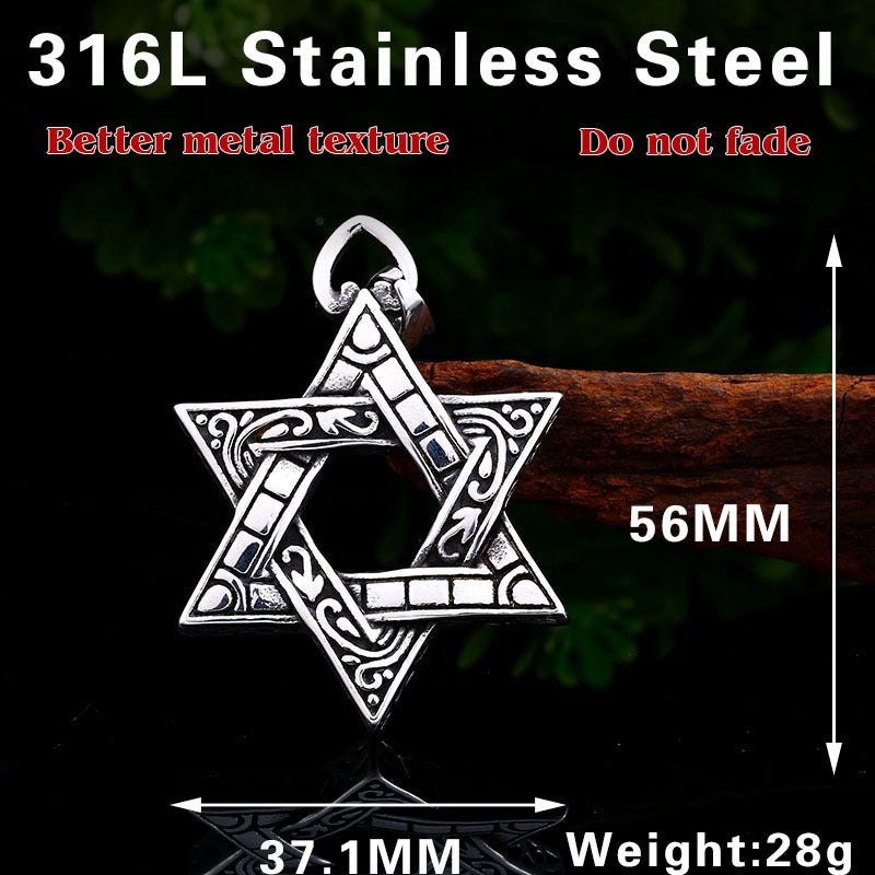 Titanium Steel Retro Hexagram Pendant for Men - European and American Style Jewelry