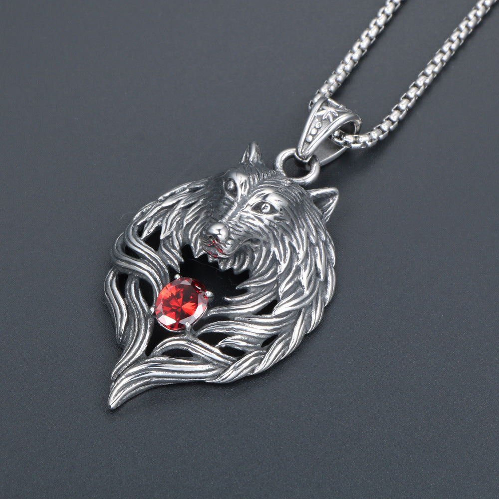 Trendy Double-Sided Fox Pendant Necklace in Titanium Steel with Zircon Accents for Men