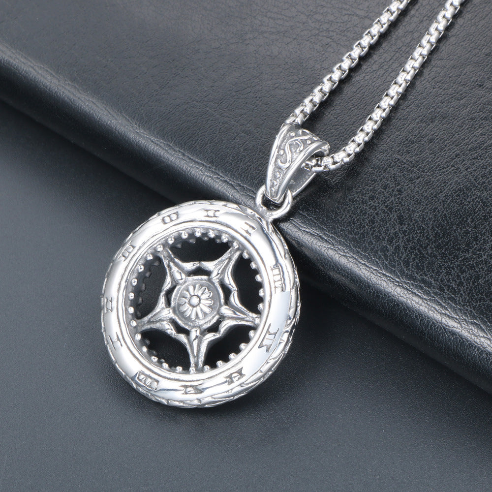 Customizable Urban Wheel Pendant Necklace for Men - Trendy Punk Hip Hop Style