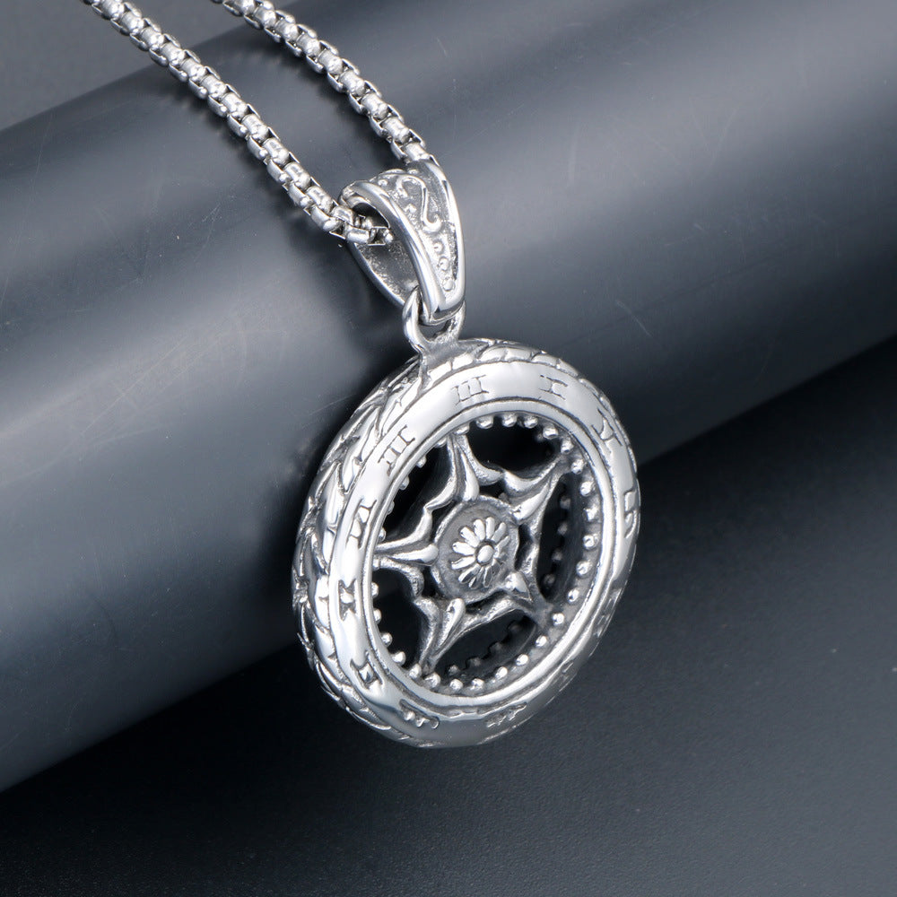 Customizable Urban Wheel Pendant Necklace for Men - Trendy Punk Hip Hop Style