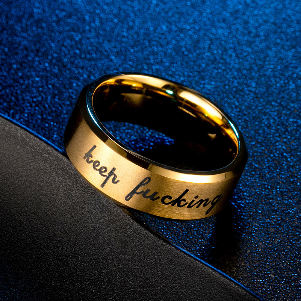 Stainless Steel Plated 18K Gold Matte Brushed Trendy Ring