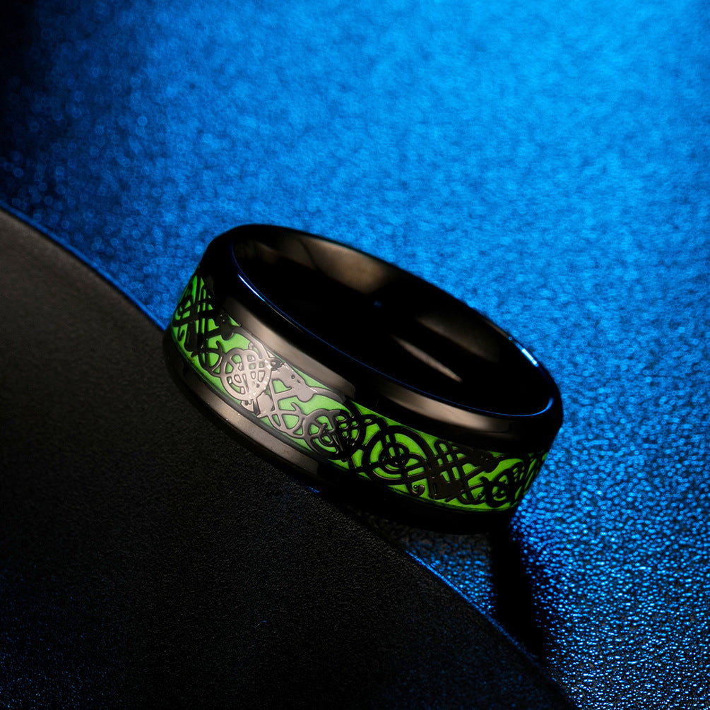 Planderful Luminous Green Titanium Steel Ring For Men Everyday Genie Hip Hop Jewelry
