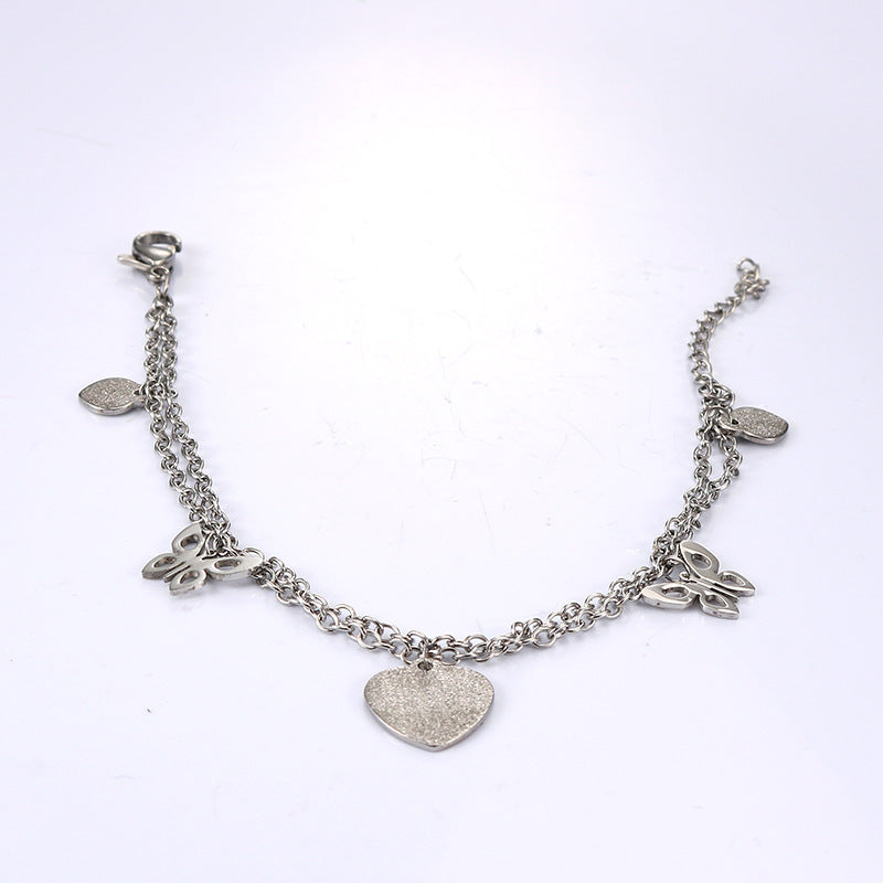 Korean-Inspired Heart Bow Titanium Steel Bracelet for Girls - Personalized Simple Stainless Steel Jewelry