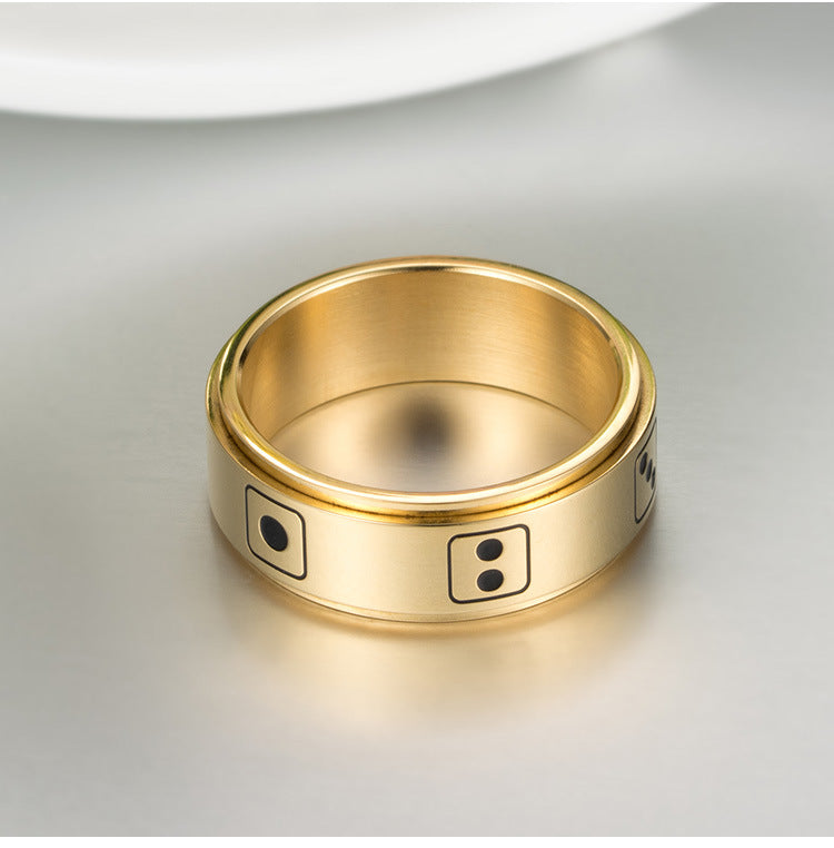 Mahjong Dice Rotatable Dice Ring Stainless Steel Gold-Plated
