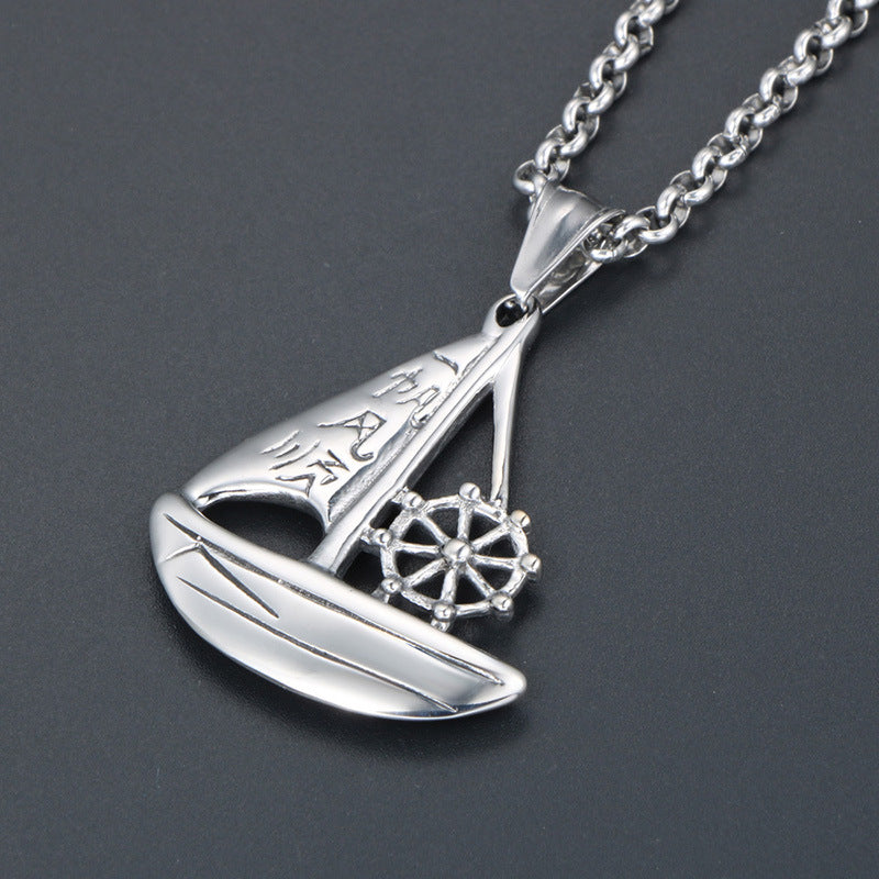 Titanium Steel Voyage Necklace, Bon Voyage Pendant for Men, Personalized Sailing Jewelry