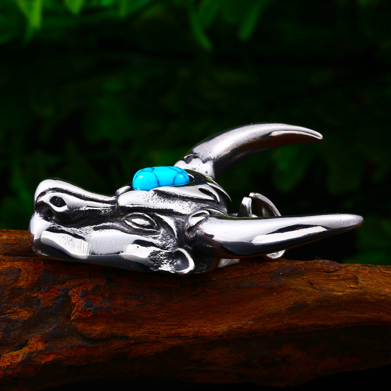 Customized Men's Titanium Steel Bull Head Turquoise Pendant - Wholesale Jewelry from AliExpress